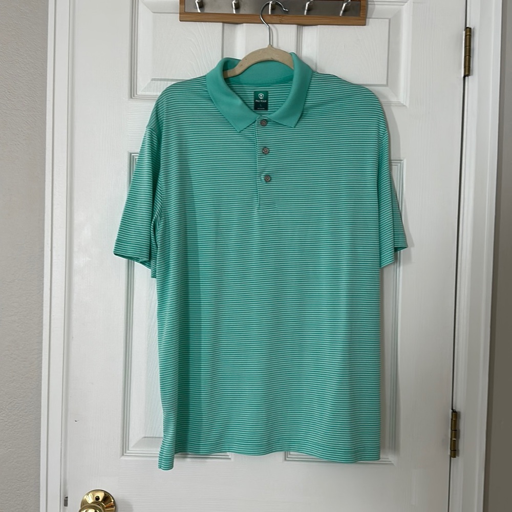 Pro Tour Men’s Teal and White Stripe Golf Polo Size L
